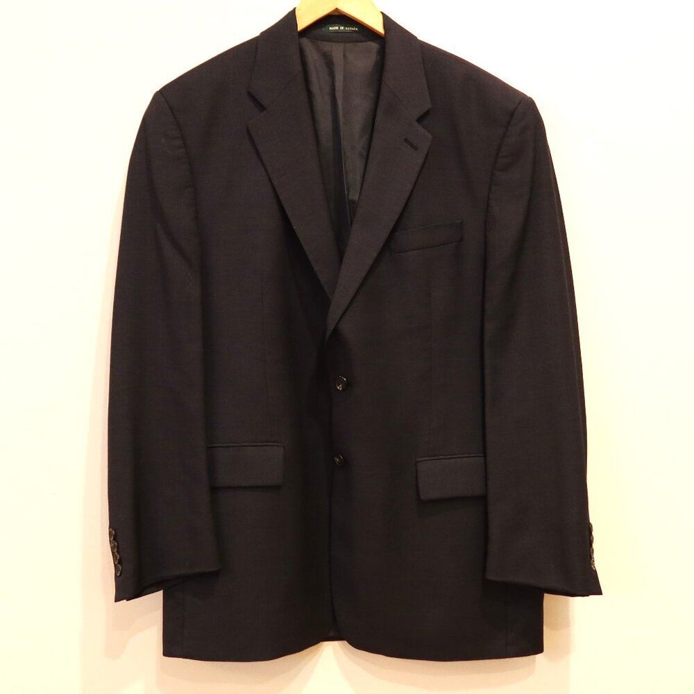RALPH LAUREN mens wool cashmere blazer plaid dark navy 44R 2 button sports jackt